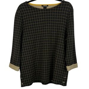 Olsen Henny Jersey Regular Fit Black Gold Checkered 3/4 Sleeve Med/Large Top